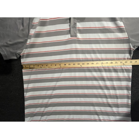 Mens XL Gray White Red Stripe Short Sleeve Golf Polo Shirt Polyester - Picture 2 of 8